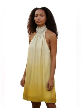 Alice + Olivia Yellow Silk Ombré Halter Dress Size M (Best Fit)